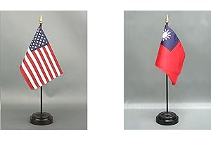 WORLD FLAGS DIRECT Taiwan Desk Flag Set American Made Rayon 4x6 inch Office Desk and Little Hand Waving Table Flags Includes an American and Country Flag with 2 Stands (Taiwan)