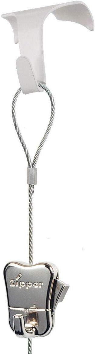 4 Pack each STAS Moulding Hooks + Steel Cables with Loop + Zipper Hooks- Packet of 4 each (59" steel cable, White)