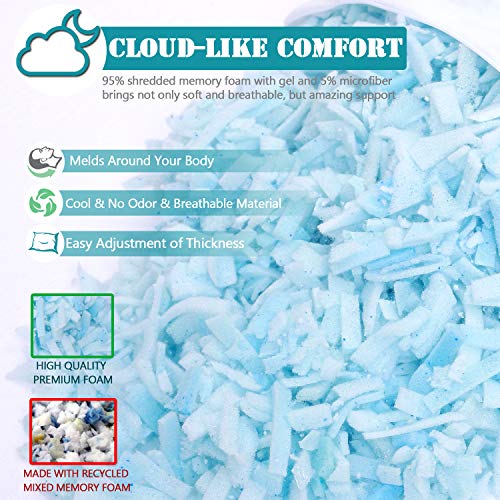 2-Pack Cooling Bed Pillows for Sleeping - Adjustable Gel Shredded Memory Foam Pillow - Hypoallergenic Bamboo Pillows for Side Back Sleepers + Washable Removable Cover Queen Size - Thumbnail 6