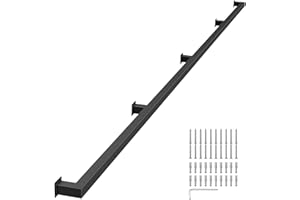 ALHROEUO 12 Feet Black Metal Handrail for Indoor Stairs – Sturdy Wall Mounted Stair Railing,Staircase Handrails 440lbs Load, Non-Slip Square Tube Hand Rails for Indoor Stairs, Industrial Pipe Stair Railing