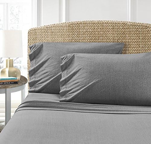 Cotton Rich T-Shirt Soft Heather Jersey Knit Sheet Set - All Season Bed Sheets,, Warm and Cozy by Morgan Home (Twin, Heather Charcoal)