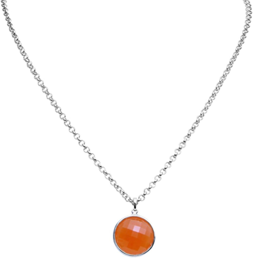 OWC Sterling Silver 18mm Carnelian Pendant, 18" Chain