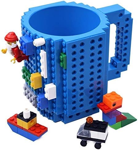 KYONNE Build-on Brick Mug, Novelty Building Blocks Coffee Cup, Unique Christmas Gift Idea (Blue)