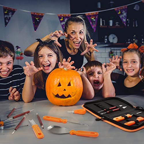 HuaQi Halloween Pumpkin Carving Kit, Halloween Heavy Duty Stainless Steel Pumpkin Carving Tools with Carrying Case
