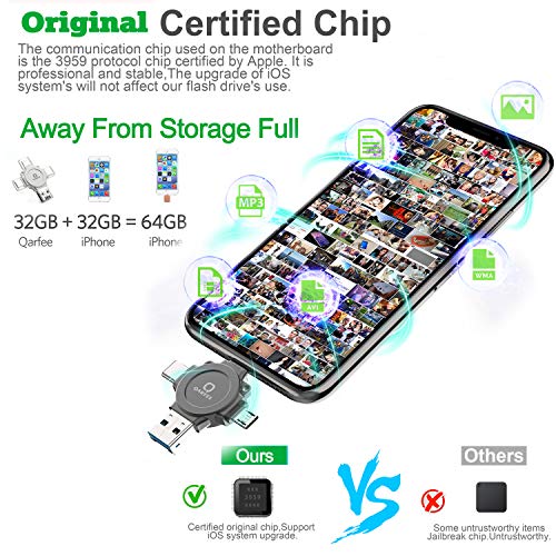 QARFEE-4IN1 32GB Type C USB Flash Drive,Memory Card Reader for Micro SD,Metal Memory USB Photo Stick External Storage Pen Drive U Disk Compatible for iPhone iPad iPod Mac Android Phone PC Laptop,Grey - Thumbnail 5