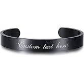Personalized Cuff Bangle Bracelet : Polished Stainless Steel Various Inspirational Quote Bracelets Free Custom Engrave Name Mantra Text Minimalist Open Bangle Cuff for Men Women Girl Boy