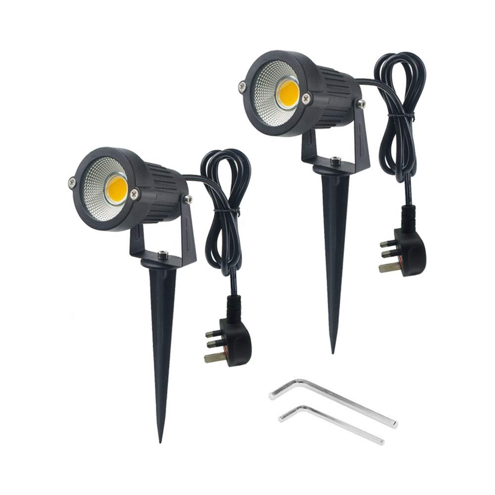 WeFoonLo Pack of 2, Outdoor LED Landscape Lights Waterproof Spotlight with Spike Stand and Plug for Driveway, Outdoor Lawn Lighting, Flood Garden, Yard (9W Warm White)