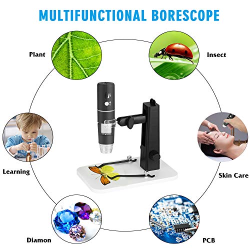 WiFi Microscope, VSATEN 50x to 1000x Wireless Digital Handheld Zoom Magnification Endoscope 1080P FHD 2.0 MP 8 LED Compatible with Android and iOS Smartphone or Tablet, Windows Mac PC Computer