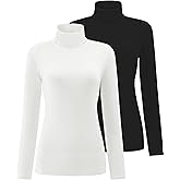 Women's 2 Pack Long Sleeve Turtleneck Thermal T-Shirts Mock Neck Underwear Fall Winter Base Layer Lightweight Tops