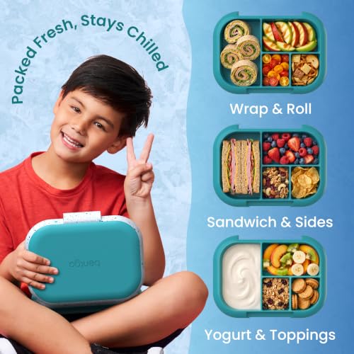 Bentgo® Kids Chill Lunch Box - Confetti Designed Leak-Proof Bento Box & Removable Ice Pack - 4 Compartments, Microwave & Dishwasher Safe, Patented, 2-Year Warranty (Confetti Edition - Truly Teal)