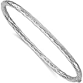 JewelryWeb 3.4mm 14k White Gold Polished and Textured Rectangular Hinged Bangle Bracelet Cuff Bracelet for Women