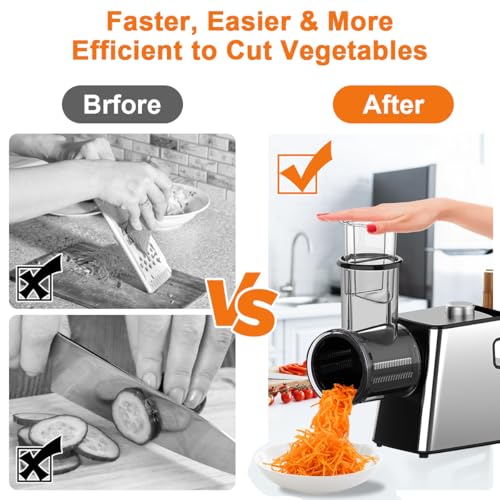 5 in 1 Electric Slicer Shredder, Electric Cheese Grater Salad Maker with 5 Stainless Steel Blades Professional Salad Machine for Fruits Vegetables Cheeses Garlic Onion Food Chopper, Restaurant Kitchen