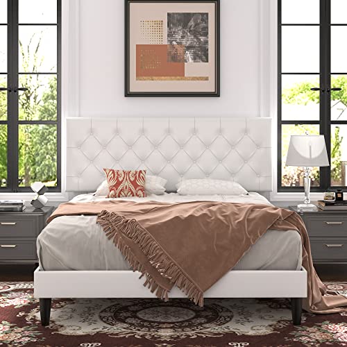 Allewie Queen Bed Frame with Adjustable Diamond Stitched Button Tufted