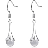 Teppdfann Opal Earrings for Women Silver Dangle Drop Earrings with White Opal Stone Hypoallergenic Elegant Everyday Jewelry