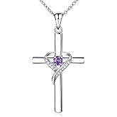 AmorAime 925 Sterling Silver Cross Necklace for Women Heart Necklaces for Mother for Festival, Vacation or Holiday