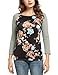 Meaneor Women Contrast Colora Raglan Sleeves Paneled Tee Shirt Chest Floral Tops