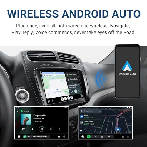 Wireless CarPlay & Android Auto Kit di Retrofit Decoder per Fiat Freemont/Chrysler 300C / Dodge/Maserati, Adattatore di Plug & Play con SWC, Wi-Fi, Bluetooth, Controllo Vocale e Navigazione GPS