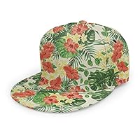 COMputer998 Plumeria Hibiscus Monstera Flat Baseball Cap Men Women-Adjustable Printing Twill Hat Suitable for Sports,Outdoor,Everyday and Party