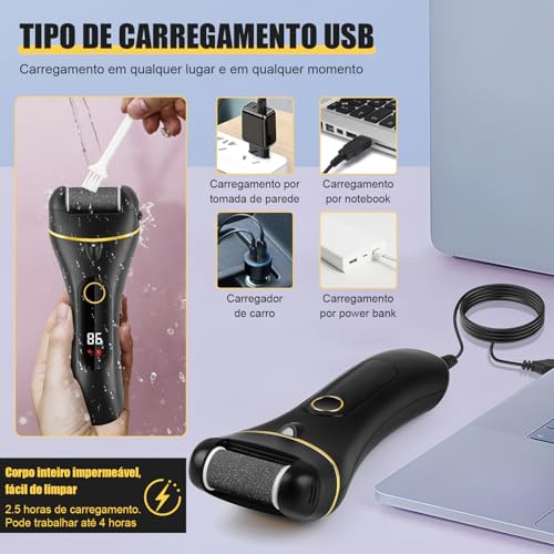 Kit de Remoção de Calos de Pé Elétrico, Removedor de Calos 10 em 1 Profissional Lixador de pé Elétrico Premium, Removedor de Calos Elétrico para Pés, Ferramentas Profissionais para Pedicure