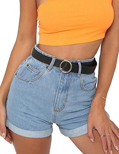 Women's Denim Shorts Juniors Girls Stretchy Mid Rise Cuffed Short S LightBlue