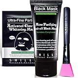 SHILLS Black Mask, Blackhead Peel Off Mask, Blackhead Remover Mask, Charcoal Mask, Black Mask Sheet, 1 Face Mask, 1 Black Mask and Blackhead Cleansing Brush Kit