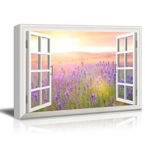 Canvas Wall Art - Window Peering into a Field of Beautiful Purple Flowers - Giclee Print Gallery Wrap Modern Home Art Ready to Hang - 12x18 inches