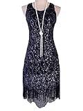 Vijiv Women's 1920s Gastby Sequined Embellished Fringed Paisley Flapper Dress