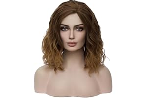BERON Womens Brown Wig Short Curly Bob Hair Wig for Girls Brown Ombre Color Wavy Heat Resistant Synthetic Wig Body Wave Daily Hair Party Wigs