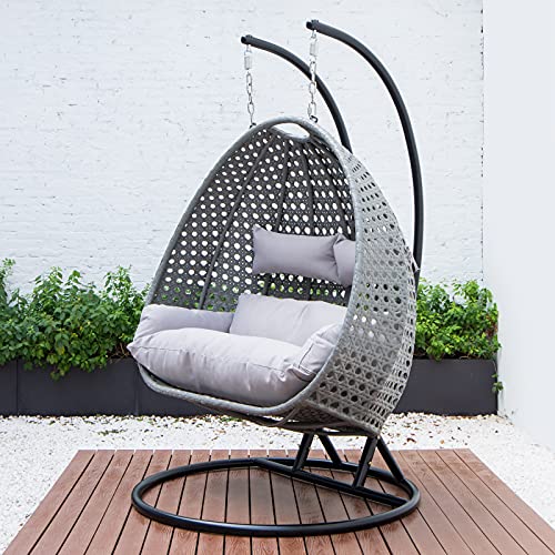 HOME DELUXE - Hängesessel Twin - Grau, Höhe 195 cm - inkl. Gestell, Sitz- und Rückenkissen I Polyrattan Hängestuhl Gartenschaukel Hängekorb – Bild 4