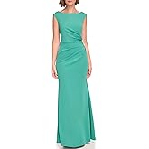 Jessica Howard Womens Ruched Maxi Gown – Cap Sleeves Special Occasion Scoop Neck Dress