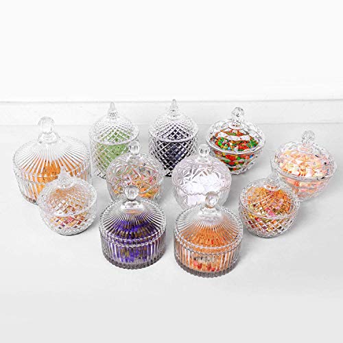 ComSaf Glass Candy Dish with Lid Decorative Candy Bowl, Crystal Covered Storage Jar, Set of 1(Diameter:4.3 Inch)