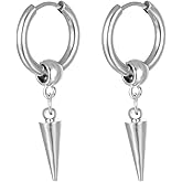 MALOYANVE Titanium Steel Cross Hoop Earrings Punk Cool Minimalist Cross Dangling Hanging Dangle Drop Huggie Hinged Hoop Cross Earrings for Men Women Gothic Jewelry (Silver Spike)