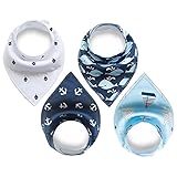 Bandana Bibs For Boys | 4 Pack | Absorbent Organic Cotton | Baby Bandana Drool Bibs Boy Pack by WZ Products