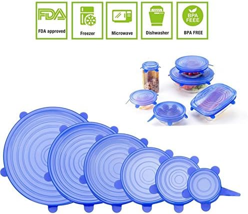 JJLng Stretchable Silicone Food Covers,Stretch and Fit Silicone Covers Reusable Microwave Oven Dishwasher Safe 6 Sets (Blue)