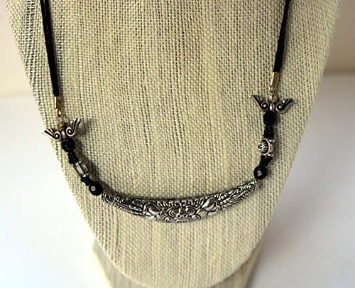 Handmade Crescent Celtic Design Necklace Silver Black Onyx Adjustable Cord