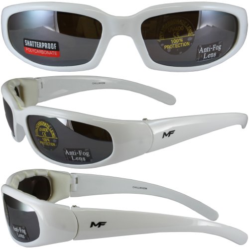 MotoFrames MF Chill Padded Motorcycle Sunglasses White Frames Driving Mirror Lenses