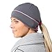 TrailHeads Women’s Winter Ponytail Beanie | Performance Running Hat | Reflective Power Beanie - Cold Smoke Grey/Silver