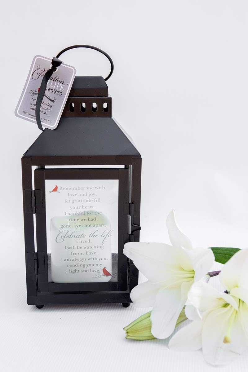 Celebration of Life Memorial Lantern with Flickering LED Candle-Thoughtful Bereavement/Sympathy Gift for Loss of Loved One (Black): Home & Kitchen