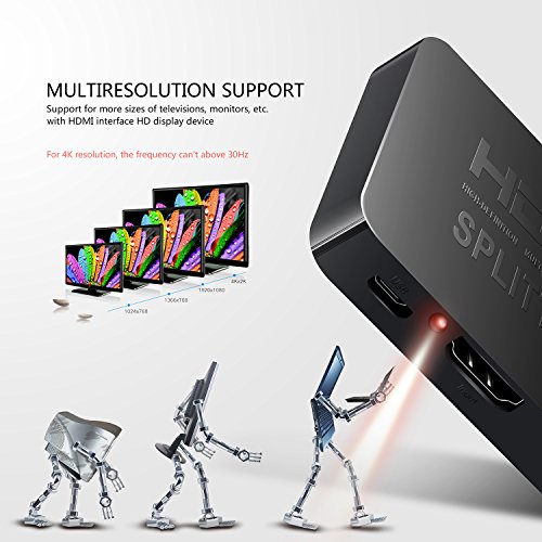 NewBEP HDMI Splitter 1x2, HDMI Splitter 1x2 Ultra Thin 1 Input 2 Output HDMI Switcher Box Support 4K@30Hz, 1080p@60Hz, 3D, 2160p for PS4, Xbox, Apple Tv and More