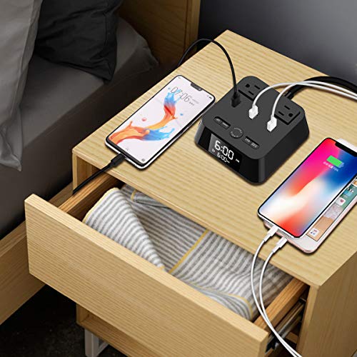 image for Yostyle Alarm Clock Charger w/3 USB Ports 2 Outlets & 6ft Power Cord, 