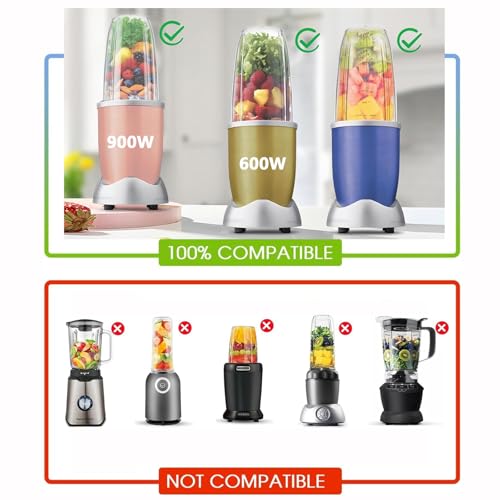 8Pcs Repuesto de taza y cuchilla de licuadora,compatible con licuadora NutriBullet de 600 W/900 W,2 Vaso 950ml,1 Tapa abatible,Anillo de tapa y hoja extractora,2 Juntas de goma,1Tapa selladora