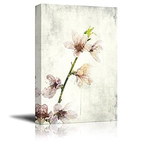Canvas Wall Art - Watercolor Painting Style Cherry Blossom on Branch - Giclee Print Gallery Wrap Modern Home Art Ready to Hang - 12x18 inches