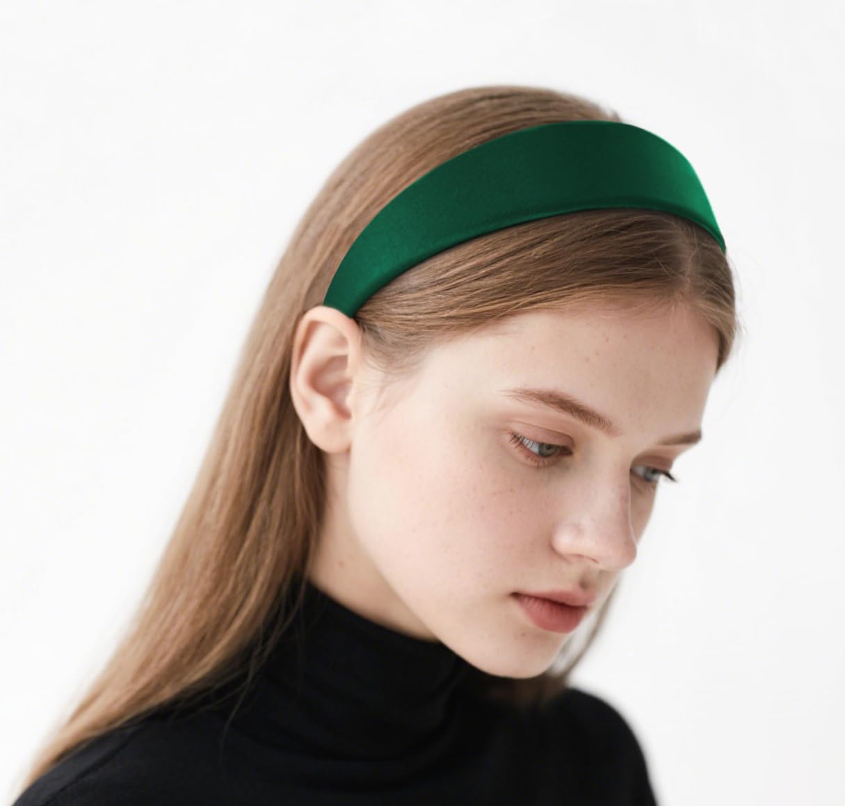 axy Wide Headband with Satin Covered Women's Hair Band Vintage Classic Look Hairband Headband HRK1 (Green)