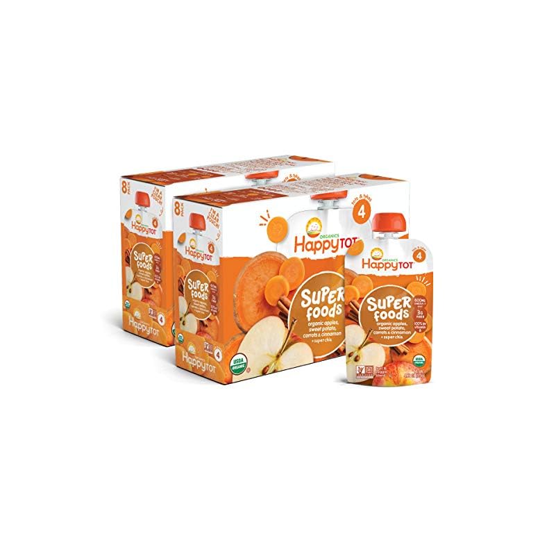 Happy Tot Organics Super Foods Stage 4, Apples, Sweet Potatoes, Carrots & Cinnamon + Super Chia, 4.22 Ounce Pouch (Pack…
