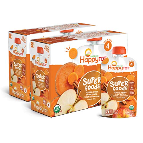 Happy Tot Organics Super Foods Stage 4, Apples, Sweet Potatoes, Carrots & Cinnamon + Super Chia, 4.22 Ounce Pouch (Pack…