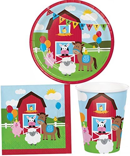 Farmhouse Fun Barnyard Animals Birthday Party Supply Pack - Bundle Includes Plates, Napkins, and Cups - Serves 16