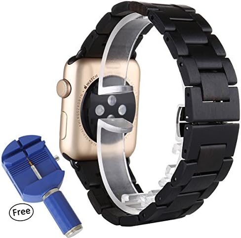 Wooden Apple Watch Band, Bracelet Band [ Entirely Natural Hand-made Wood ] Classic Wristband Wood Bracelet Strap with Fast Dismantling Install Tool for Apple Watch - Black Sandalwood (42mm black)