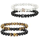 Thunaraz 4pcs Couples Bracelets for Him and Her CZ Crown Queen Beads Bracelet 8mm Lava