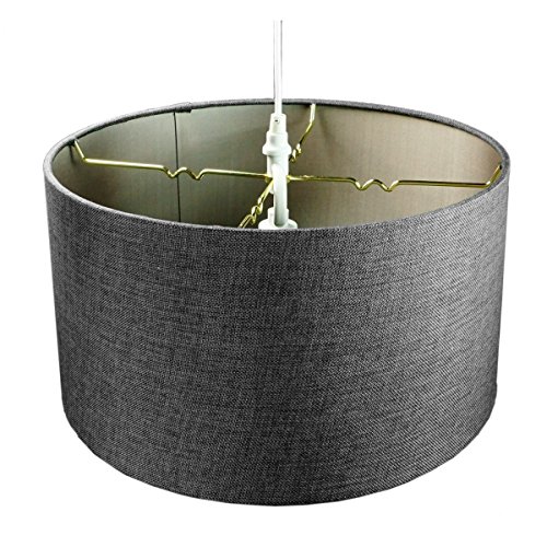 2 Light Plug-in Pendant Light by Home Concept - Hanging Swag Lamp Shallow Drum Granite Grey with Diffuser - Perfect for Apartments, dorms, no Wiring Needed (Grey, White Two-Light)