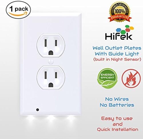 HIFEK Wall Outlet Plates Night Light Guidelight - Power Cover with LED Night Light – Nor Wires or Batteries Easy Snap On Outlet Cover Plate - Lights Hallway, Bathroom, Childrens Room, 1 Pack Duplex